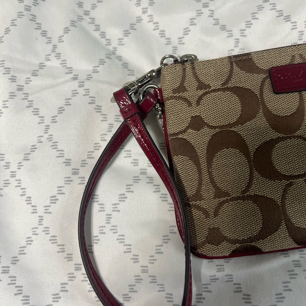 Coach Tan and Red Signature Wristlet - Picture 7 of 8